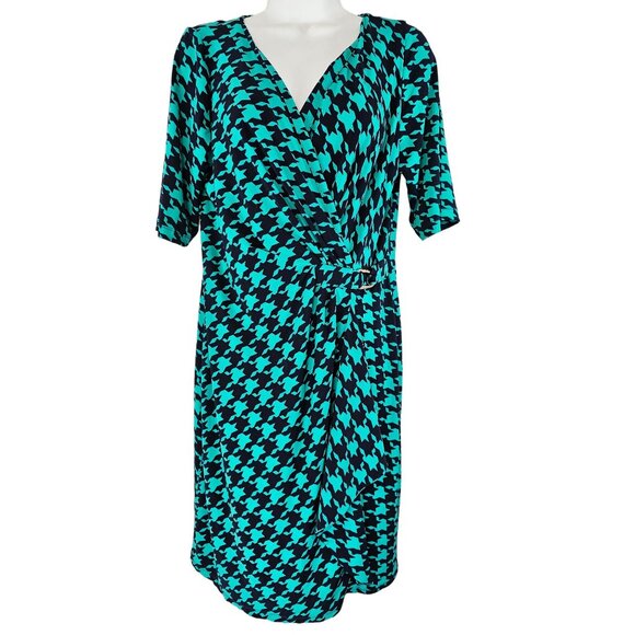 Rabbit Rabbit Rabbit Designs Black Green Houndstooth Faux Wrap Dress Size 10 - Picture 1 of 9